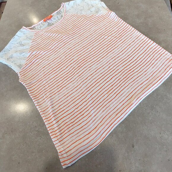 JOE FRESH Women's White & Orange Stripe Short Sleeve T-Shirt - Large - Picture 6 of 12